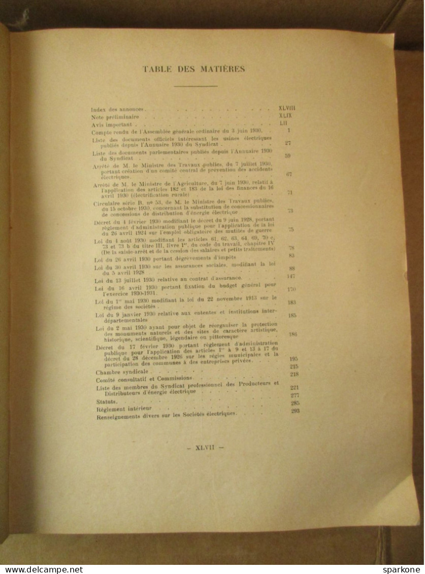 Annuaire 1931 - Syndicat professionnel des producteurs & distributeurs d'énergie électrique....