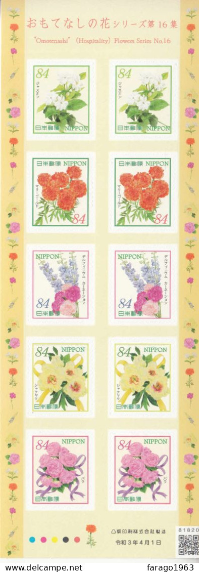 2021 Japan Hospitality Flowers Miniature Sheet Of 10 MNH @ BELOW FACE VALUE - Unused Stamps