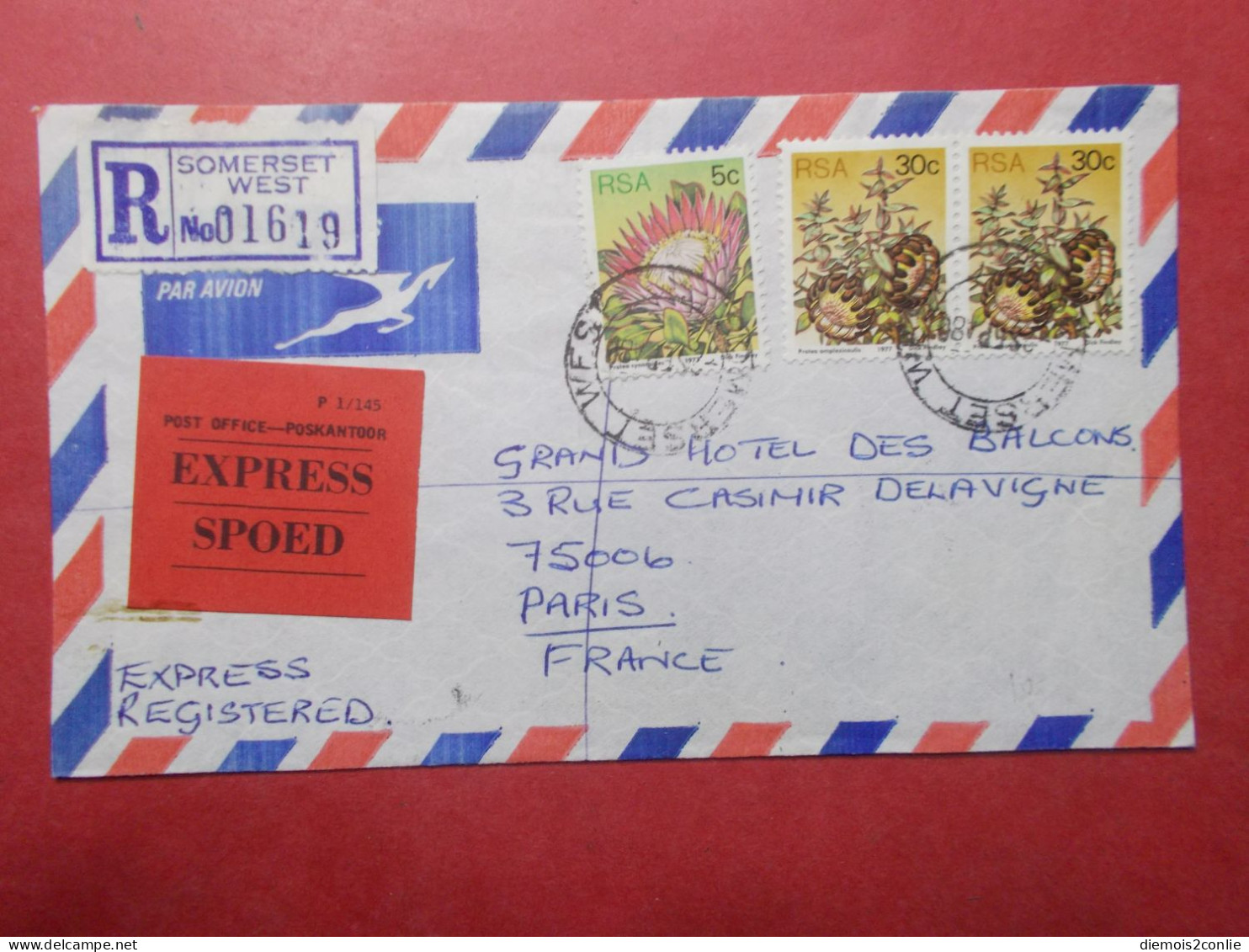 Marcophilie - Lettre Recommandée Enveloppe Timbres Afrique Du Sud Destination France (B41) - Storia Postale