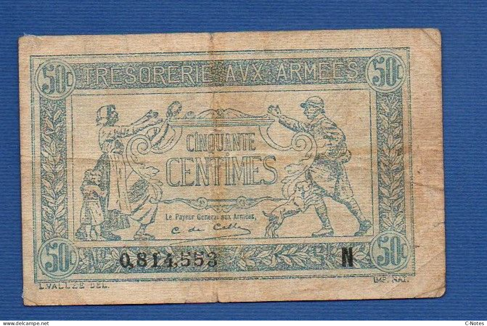 FRANCE - P.M1 – 50 Centimes 1917 Circulated, S/n N 0,814,553 - 1917-1919 Legerschatkist