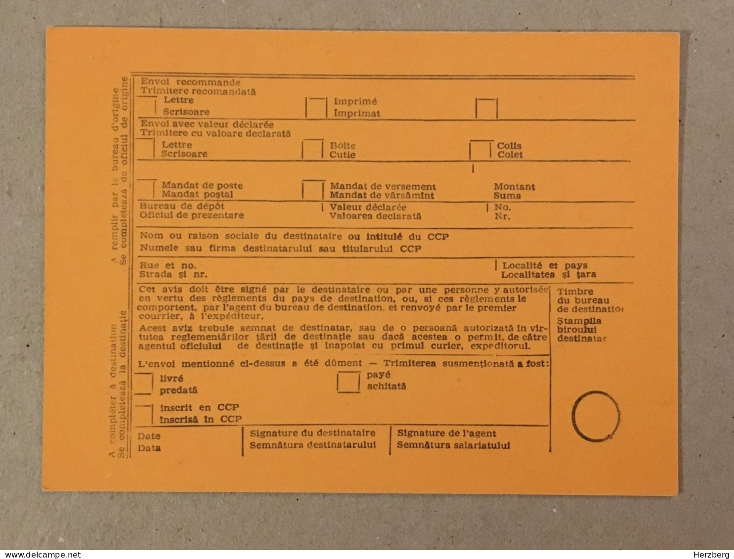 Romania Rumanien Roumanie - RSR - Postal Dispatch Bulletin / Postal Notice - Cartas & Documentos