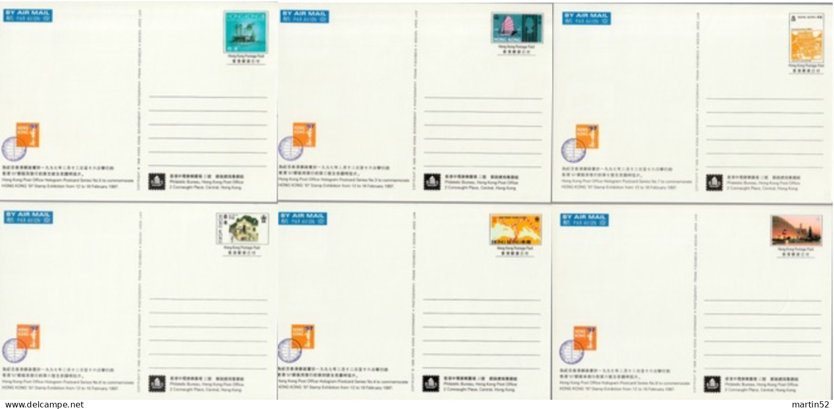 Hong Kong 1997: Postcard-Set Stamp-Exhibition N° 3-8  With HOLOGRAM On Each Picture-side (ungelaufen Non Circulé Unused) - Hologrammen