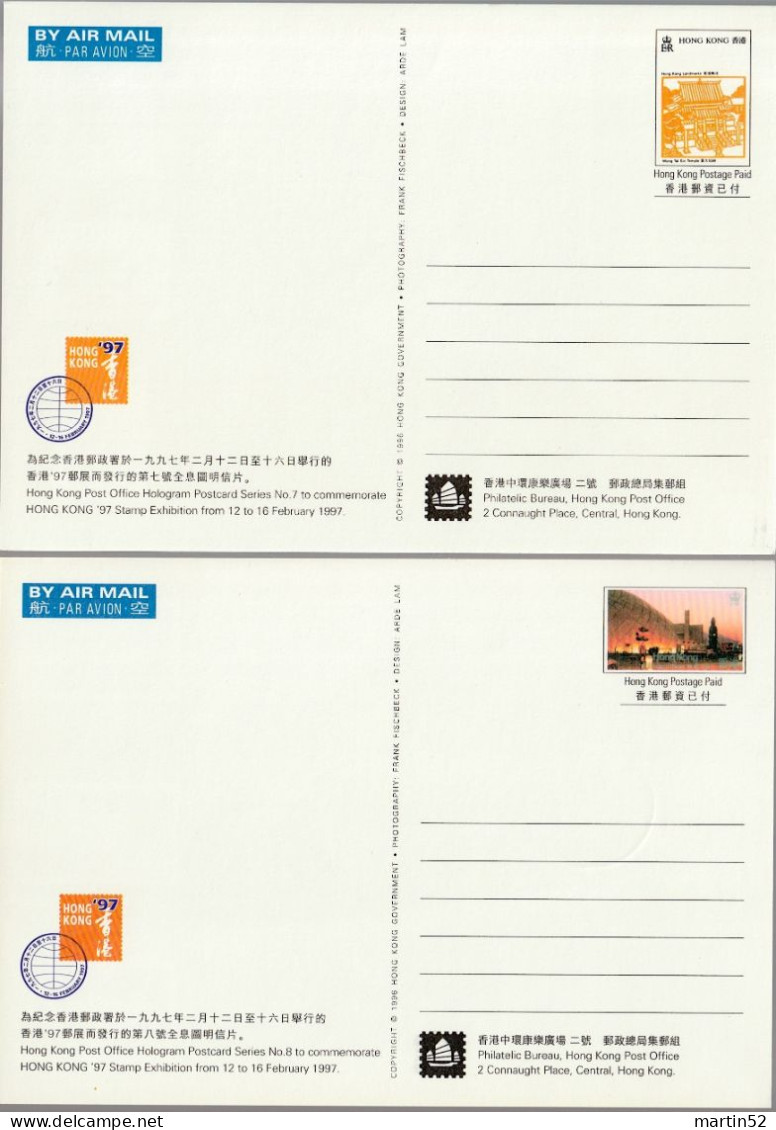 Hong Kong 1997: Postcard-Set Stamp-Exhibition N° 3-8  with HOLOGRAM on each Picture-side (ungelaufen non circulé unused)