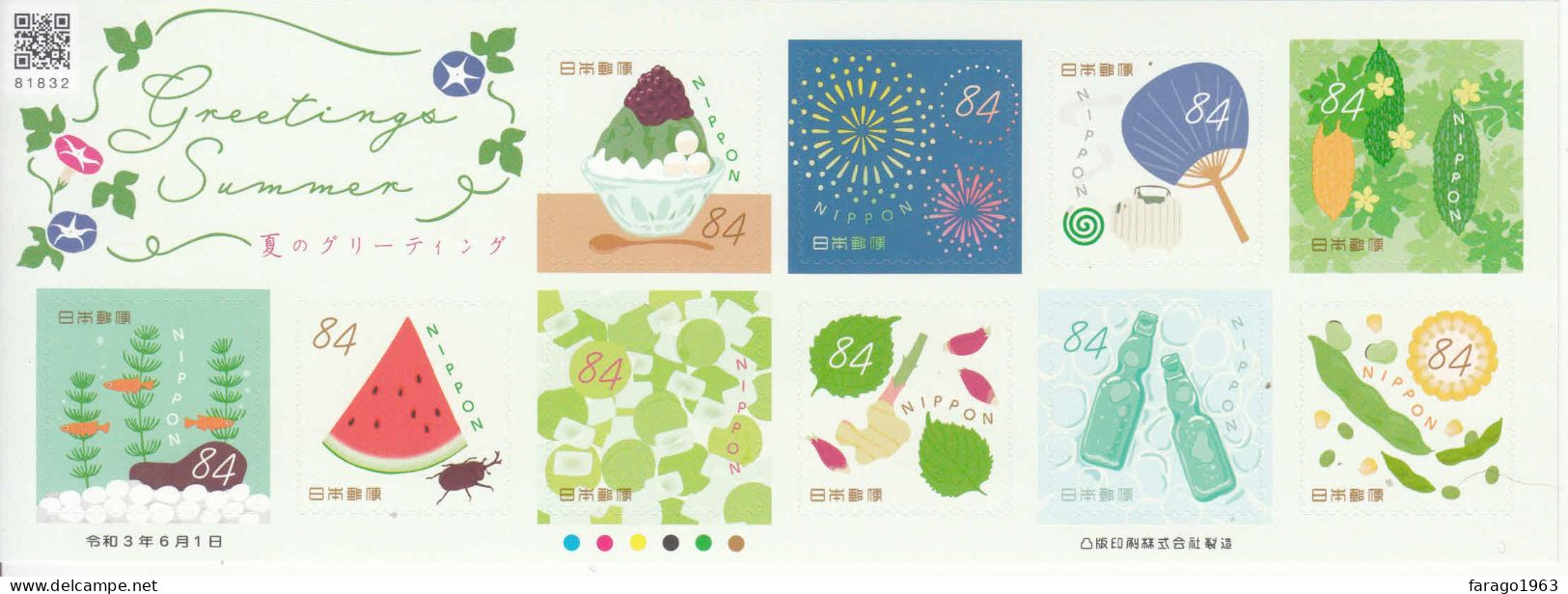 2021 Japan Greetings Summer Fish Fruit  Vegetables Miniature Sheet Of 10 MNH @ BELOW FACE VALUE - Nuevos