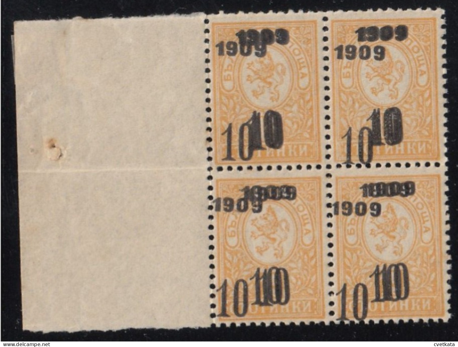 ERROR/Small Lion/MNH/Block Of 4/ Tipple Overprint /Mi:78/Bulgaria 1909 - Abarten Und Kuriositäten