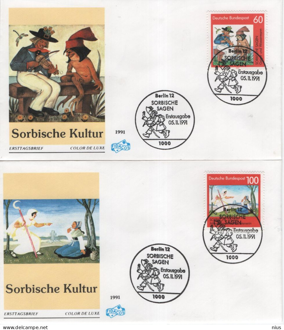 Germany Deutschland 1991 FDC X2 Sorbische Kultur Sagen, Sorbian Legends, Berlin - 1991-2000