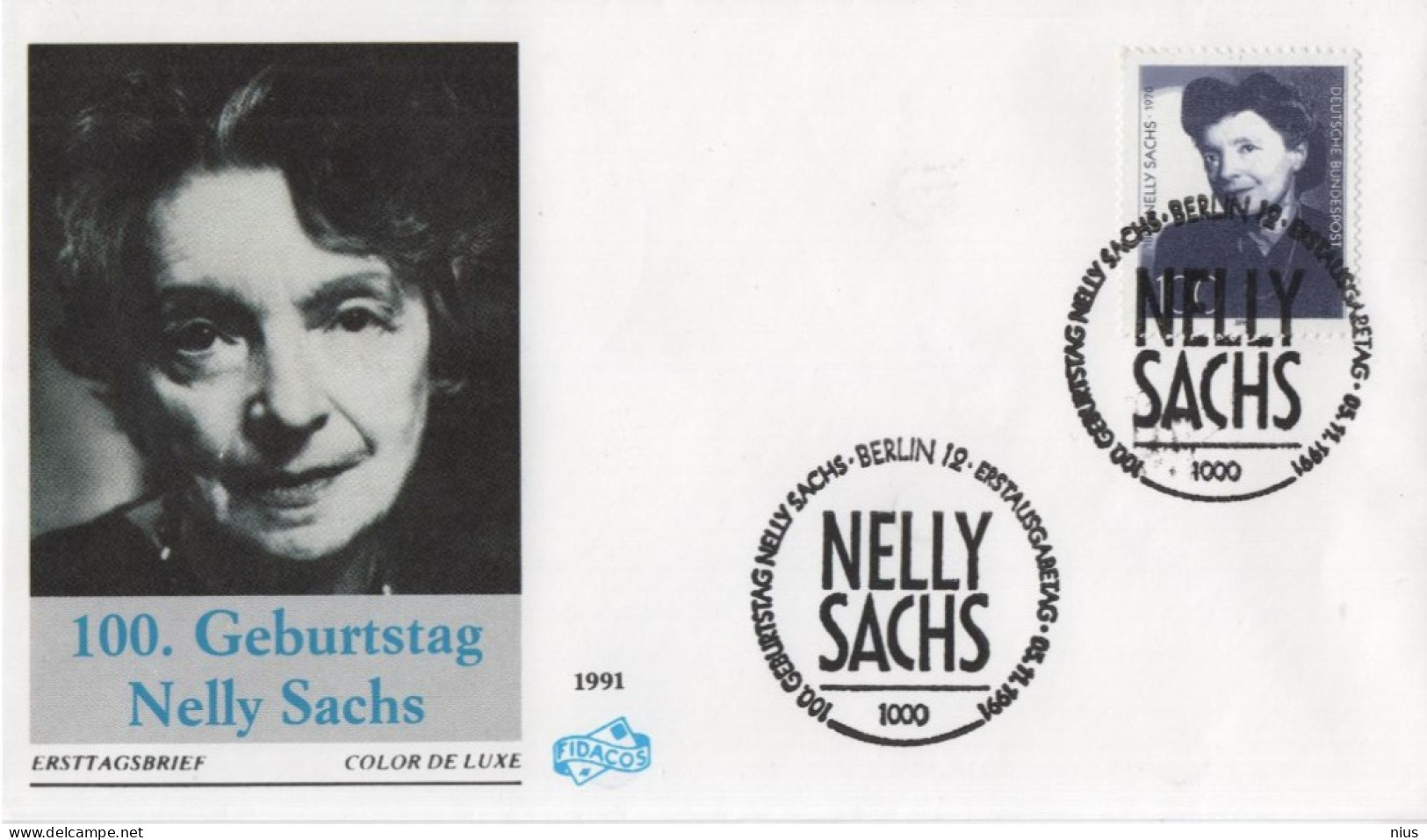 Germany Deutschland 1991 FDC Nelly Sachs, German–Swedish Poet Playwright, Jewish Sweden, Canceled In Berlin - 1991-2000