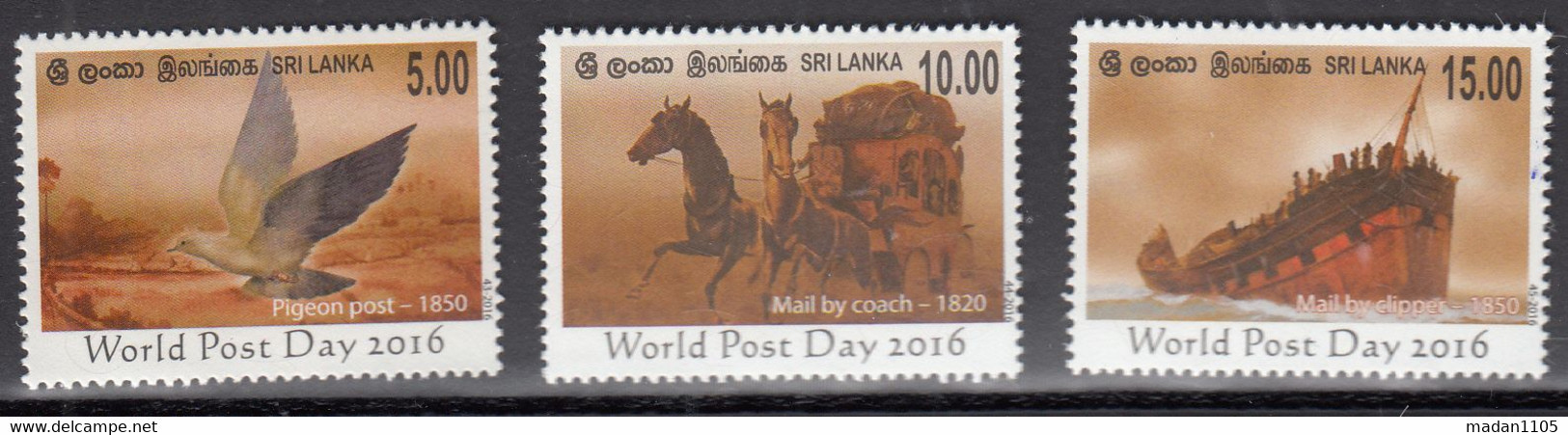 SRI LANKA, 2016,  World Post Day, Set 3 V,   MNH,  (**) - Sri Lanka (Ceylan) (1948-...)