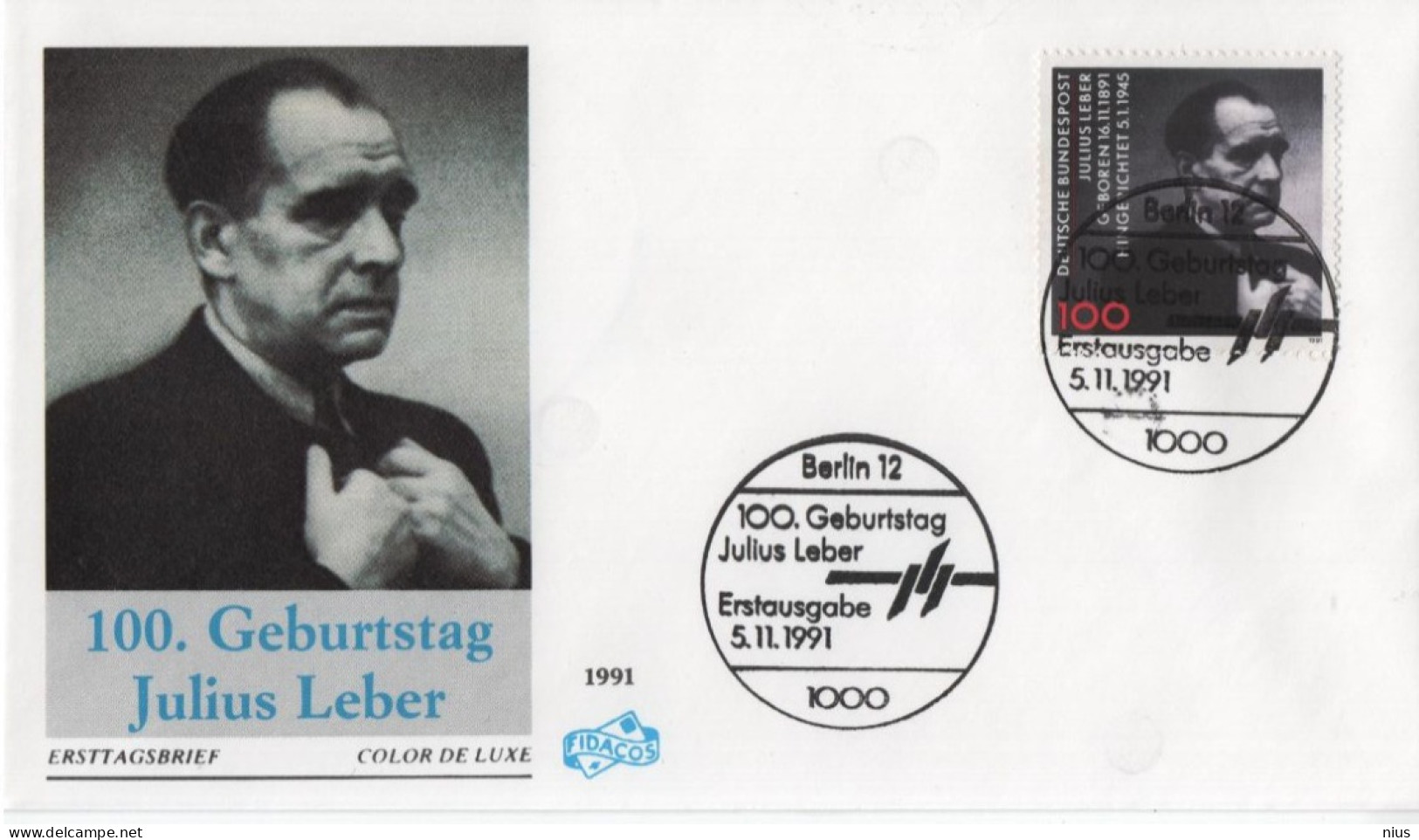 Germany Deutschland 1991 FDC 100. Geburstag Von Julius Leber, German Politician Politiker, Canceled In Berlin - 1991-2000
