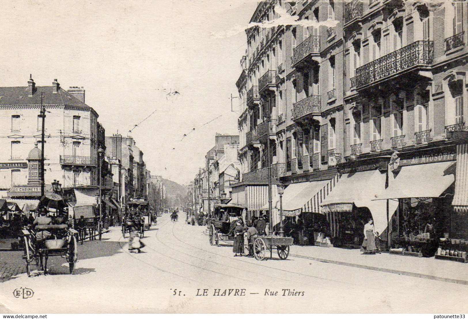 76 LE HAVRE RUE THIERS ANIMEE TRAMWAYS  ATTELAGES CHARRETTE A BRAS - Graville