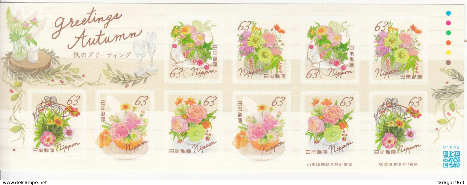 2021 Japan Greetings Autumn Flowers Fleurs Miniature Sheet Of 10 MNH @ BELOW FACE VALUE - Neufs