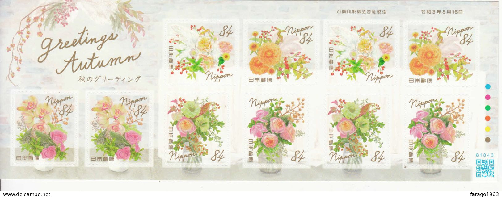 2021 Japan Greetings Autumn Flowers Fleurs Miniature Sheet Of 10 MNH @ BELOW FACE VALUE - Unused Stamps