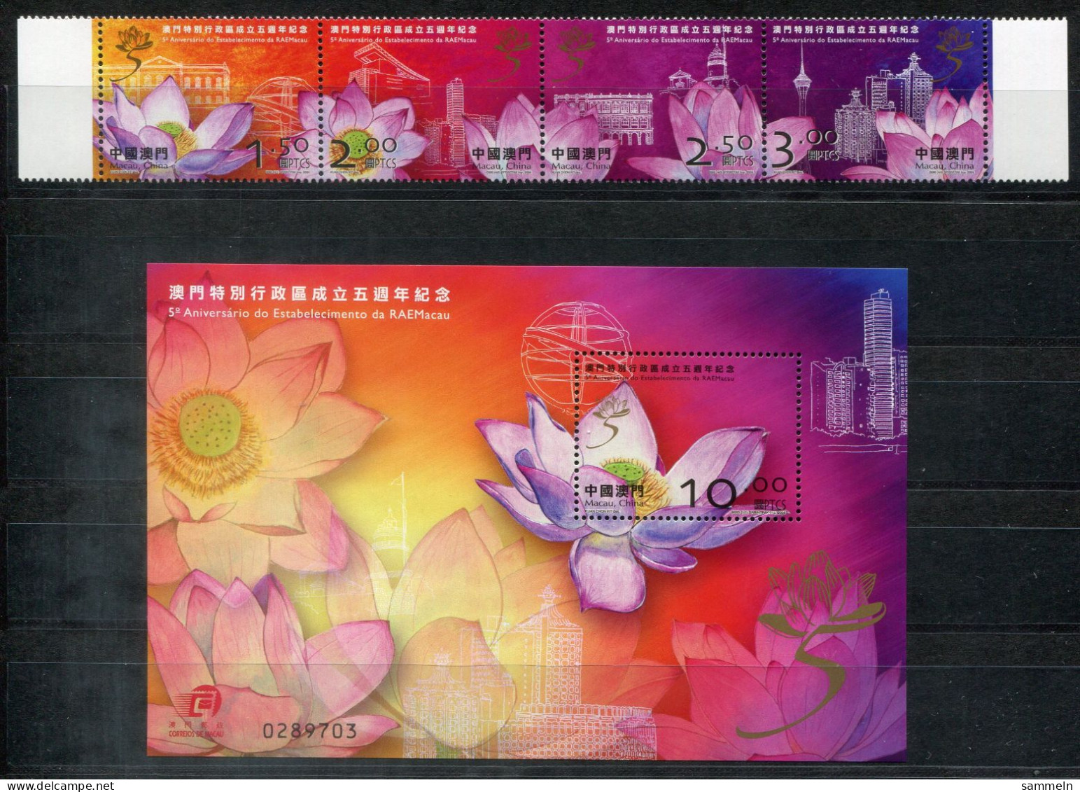 MACAO 1362-1365 + Block 127 Mnh - Blumen, Flowers, Fleurs - MACAU - Blocks & Kleinbögen