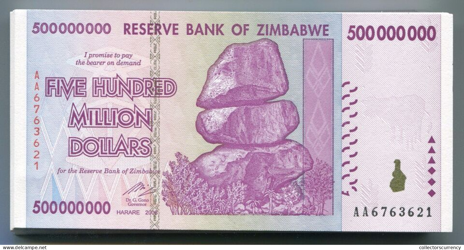 Zimbabwe 500 Million AA 2008 Banknote UNC P82 X 25 Pieces 100 Trillion Series - Zimbabwe