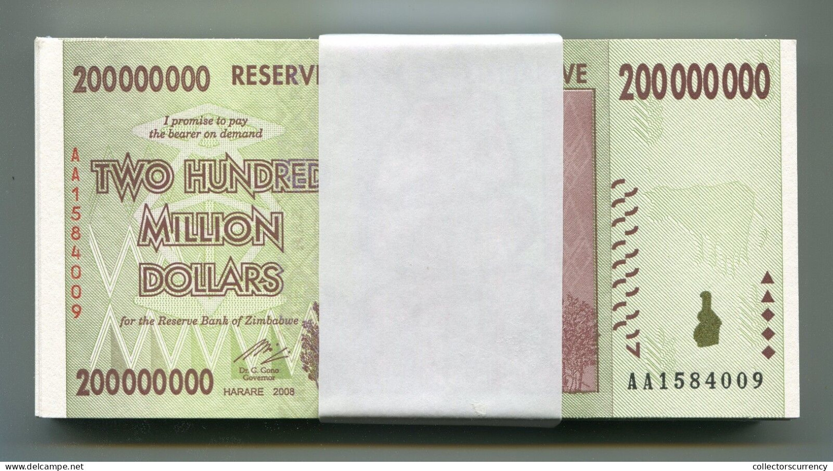 Zimbabwe 200 Million UNC P81 2008 AA 100 Banknotes 1 Bundle 100 Trillion Series - Simbabwe