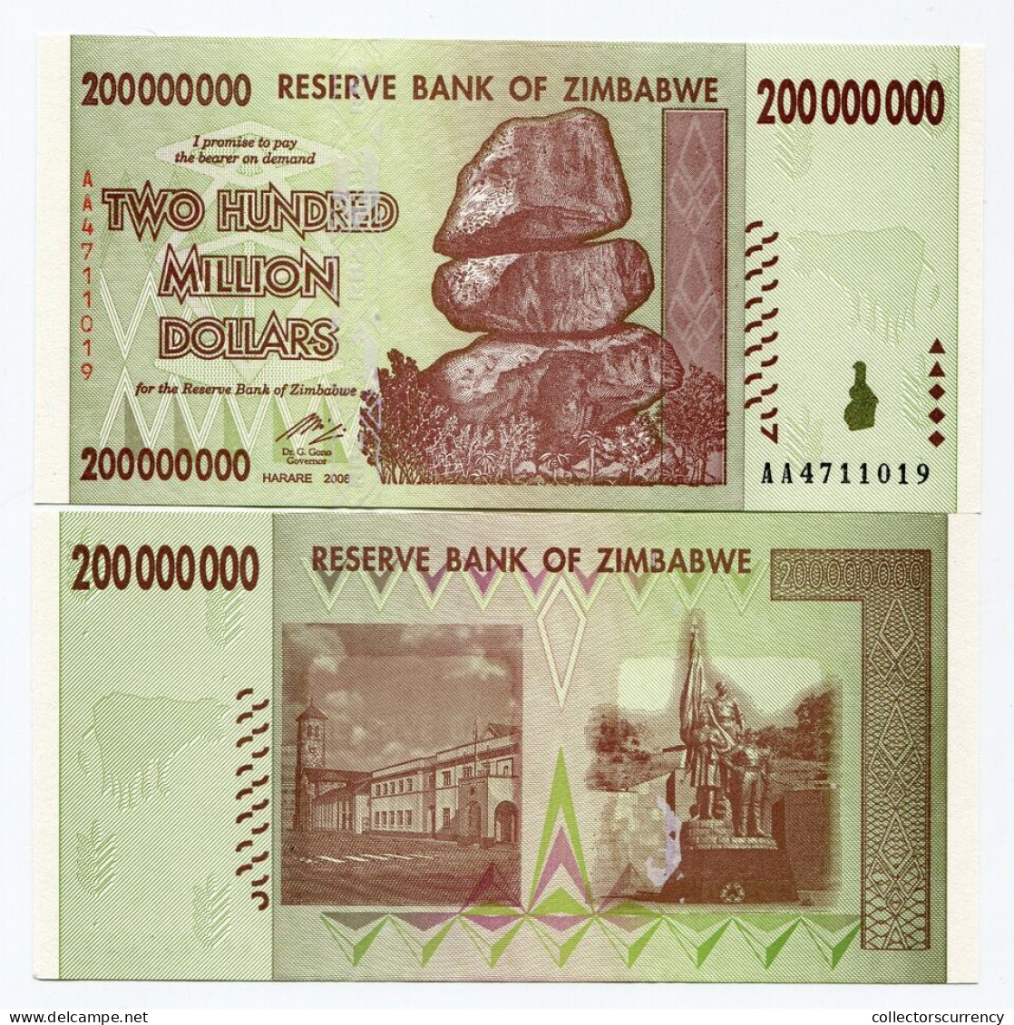 Zimbabwe 200 Million UNC P81 2008 AA 100 Banknotes 1 Bundle 100 Trillion Series - Zimbabwe