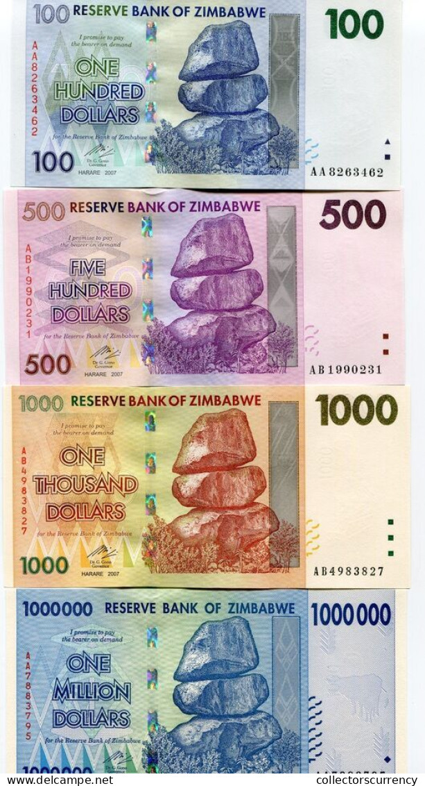 ZIMBABWE SCARCE 2008 GERMAN PRINTED With SECURITY STRIP NOTES $1 , $5 , $10 ,$20,$100,$500,$1000,$1 MILLION - 8 NOTE SET - Zimbabwe