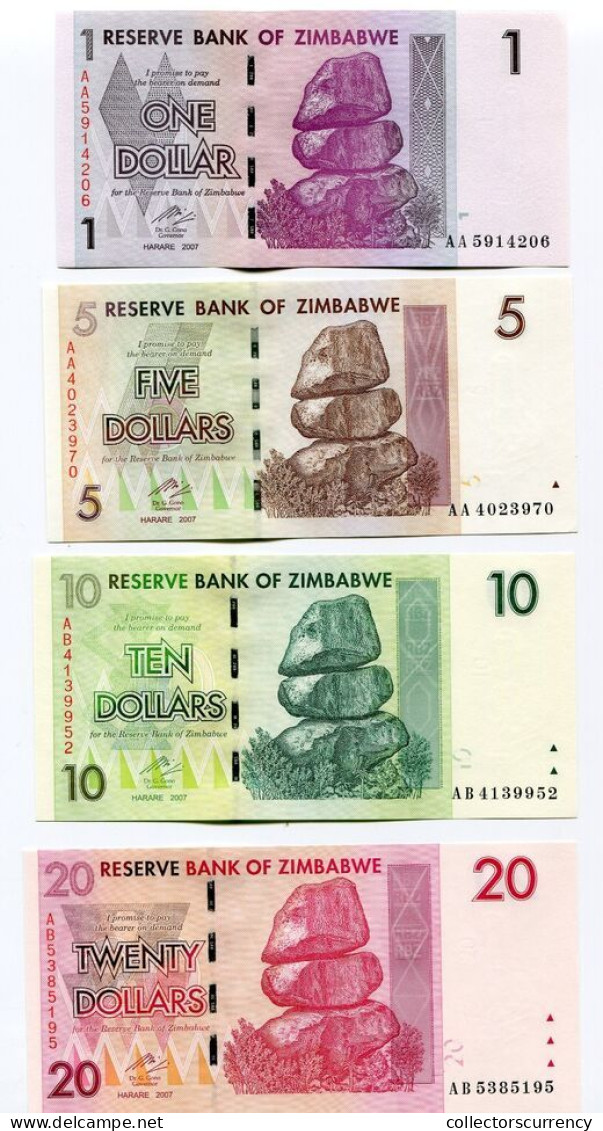 ZIMBABWE SCARCE 2008 GERMAN PRINTED With SECURITY STRIP NOTES $1 , $5 , $10 ,$20,$100,$500,$1000,$1 MILLION - 8 NOTE SET - Simbabwe