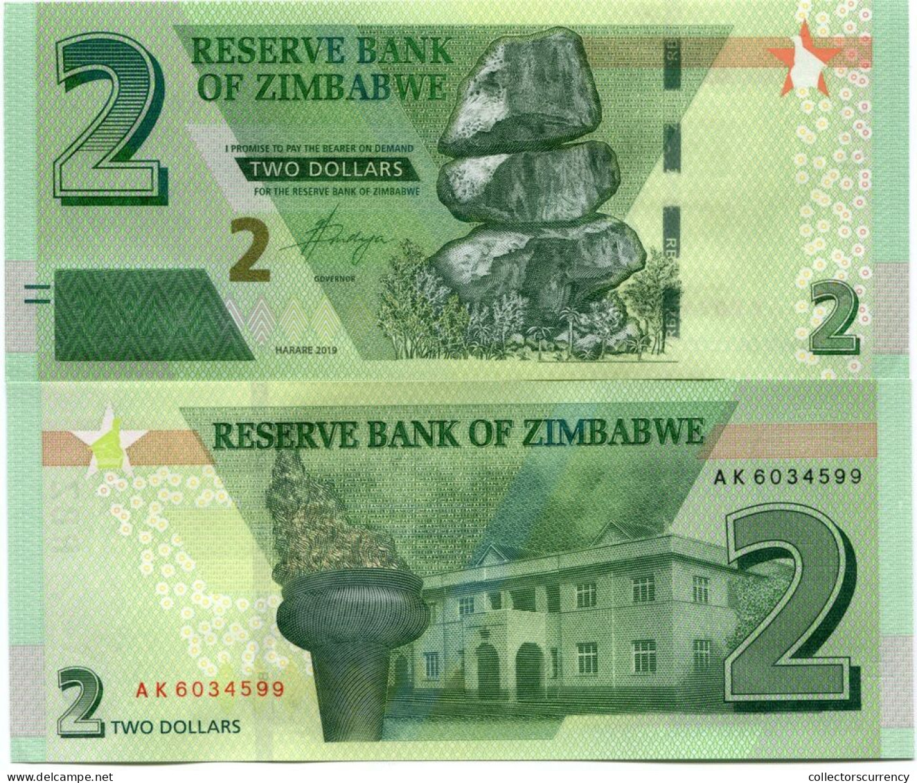 Zimbabwe $2 New Dollar 2019 Uncirculated Hybrid Bond Paper Money X 10 Banknotes - Zimbabwe