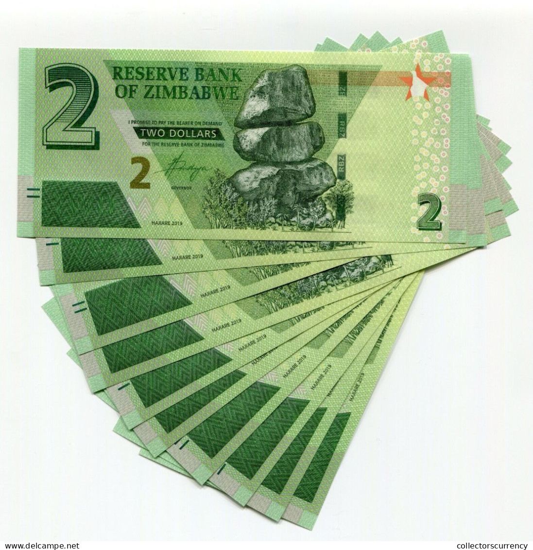 Zimbabwe $2 New Dollar 2019 Uncirculated Hybrid Bond Paper Money X 10 Banknotes - Zimbabwe