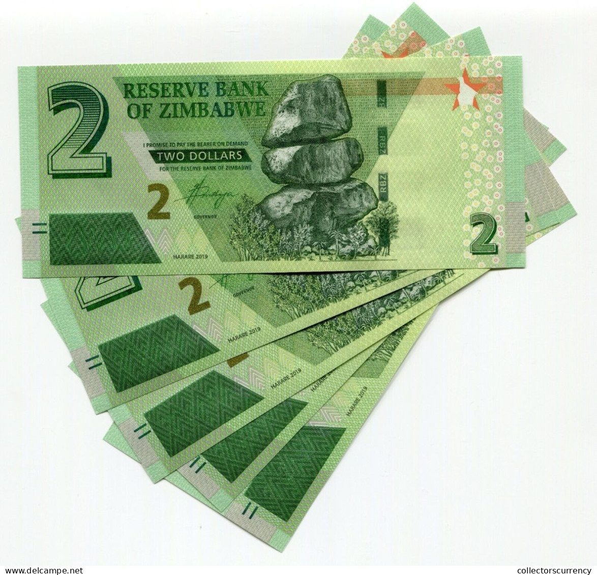 Zimbabwe $2 New Dollar 2019 Uncirculated Hybrid Bond Paper Money X 5 Banknotes - Simbabwe