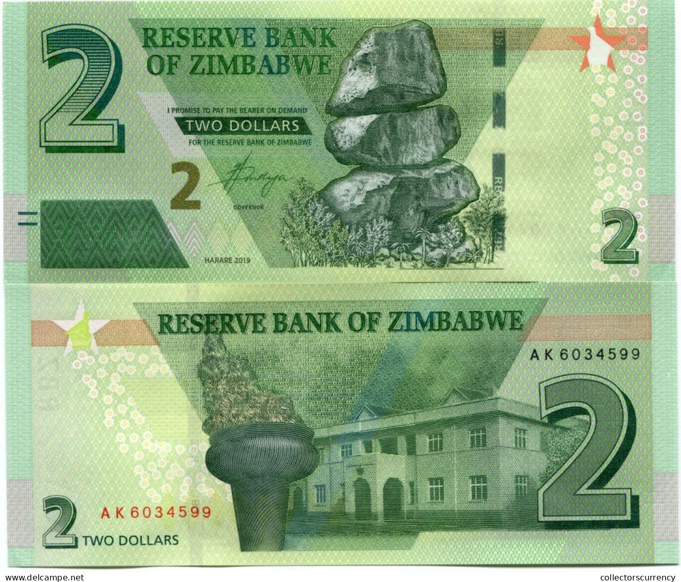 Zimbabwe $2 New Dollar 2019 Uncirculated Hybrid Bond Paper Money X 5 Banknotes - Simbabwe