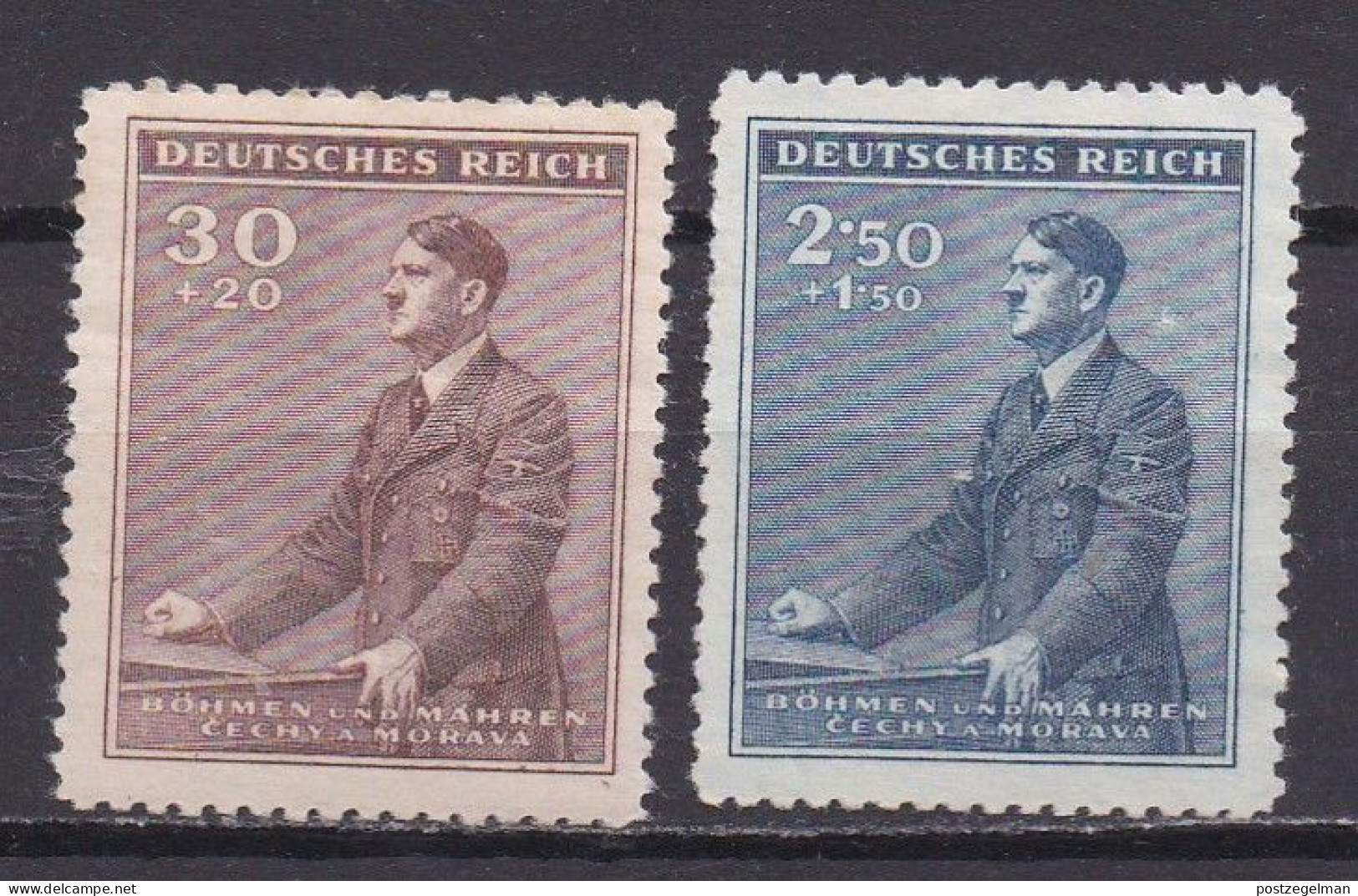 BOHEMIA, 1942, Light Hinged Stamps, Hitler Birthday , Michel Numbers 85=88 ,Scannr. 13431 , 2 Values Only - Usados