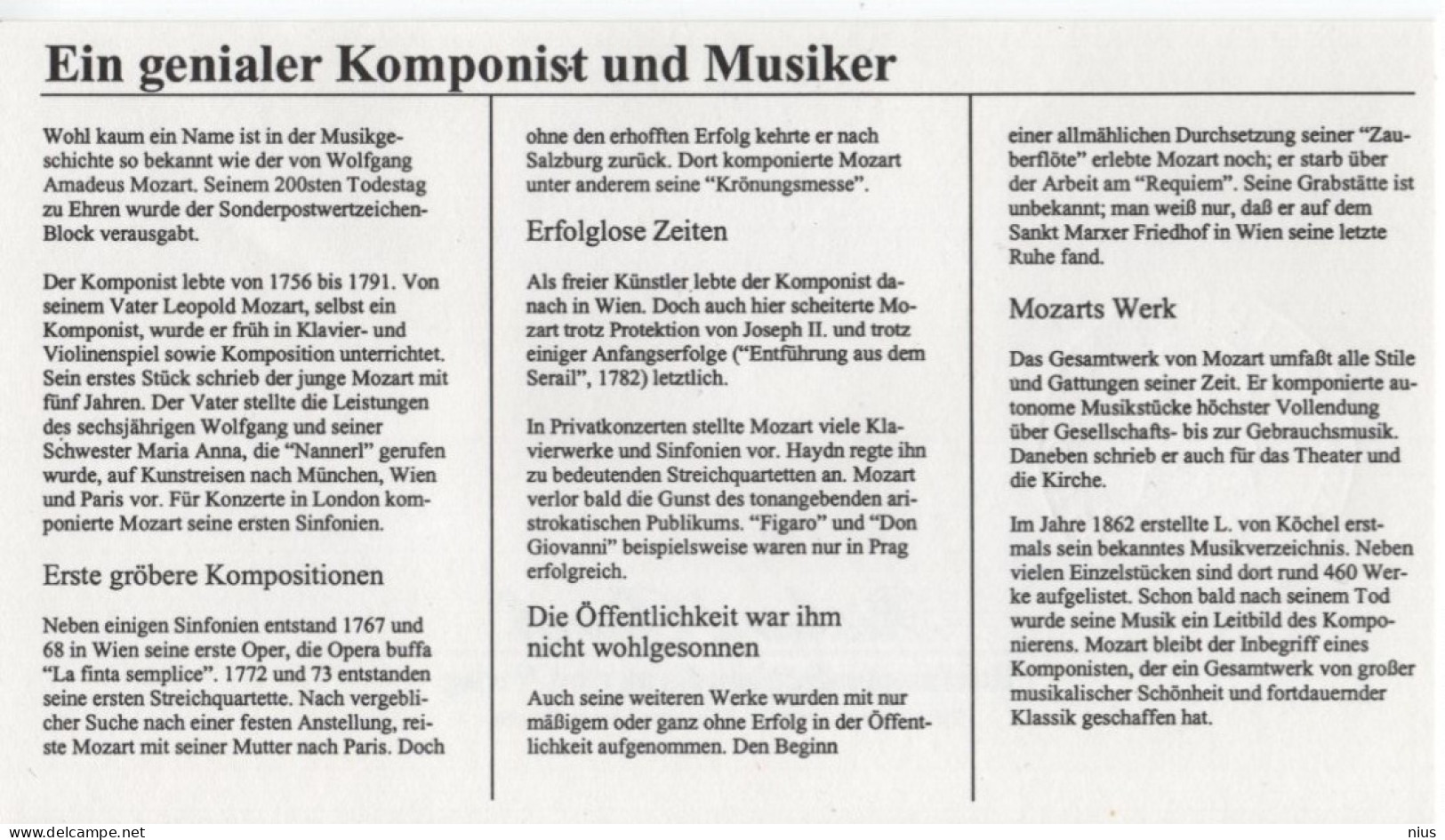 Germany Deutschland 1991 FDC Mozart Composer Komponist Compositeur Music Musik, Opera Zauberflote, Canceled In Bonn - 1991-2000