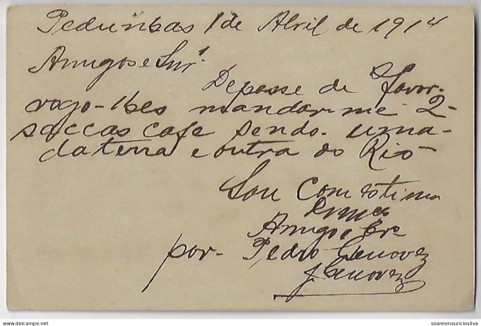 Brazil 1914 Postal Stationery RHM-BP-68 Pedrinhas To Laguna Railway Cancel Postmark E. F. D. THZA CHRISTINA - Postal Stationery