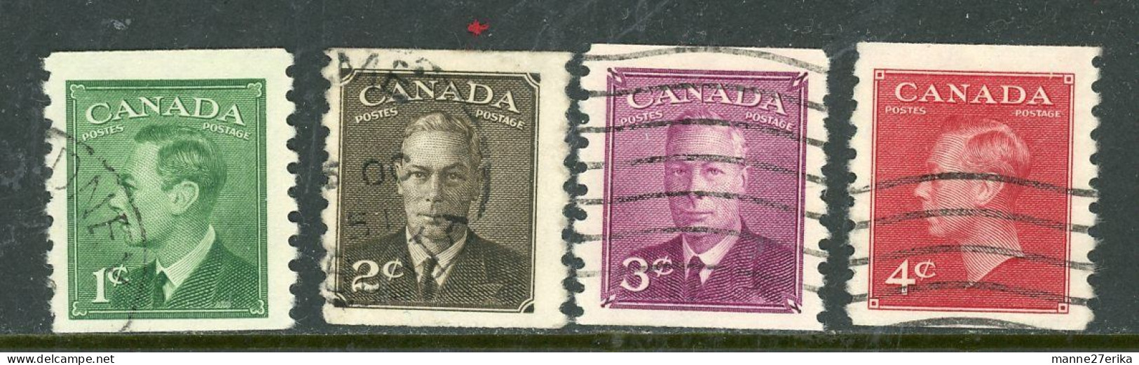 Canada USED 1950 King George Vl With "Postes-Postage" Coil Stamps - Oblitérés