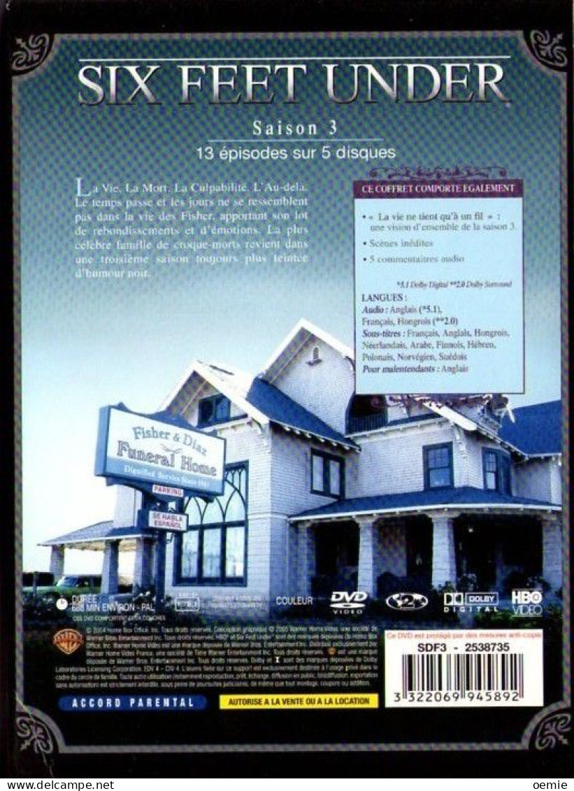 SIX FEET UNDER    L 'INTEGRAL DE LA SAISON 3  ( 5  DVD  )  13  EPISODES   SUR 5 DISQUES 688 Mm - Fantascienza E Fanstasy