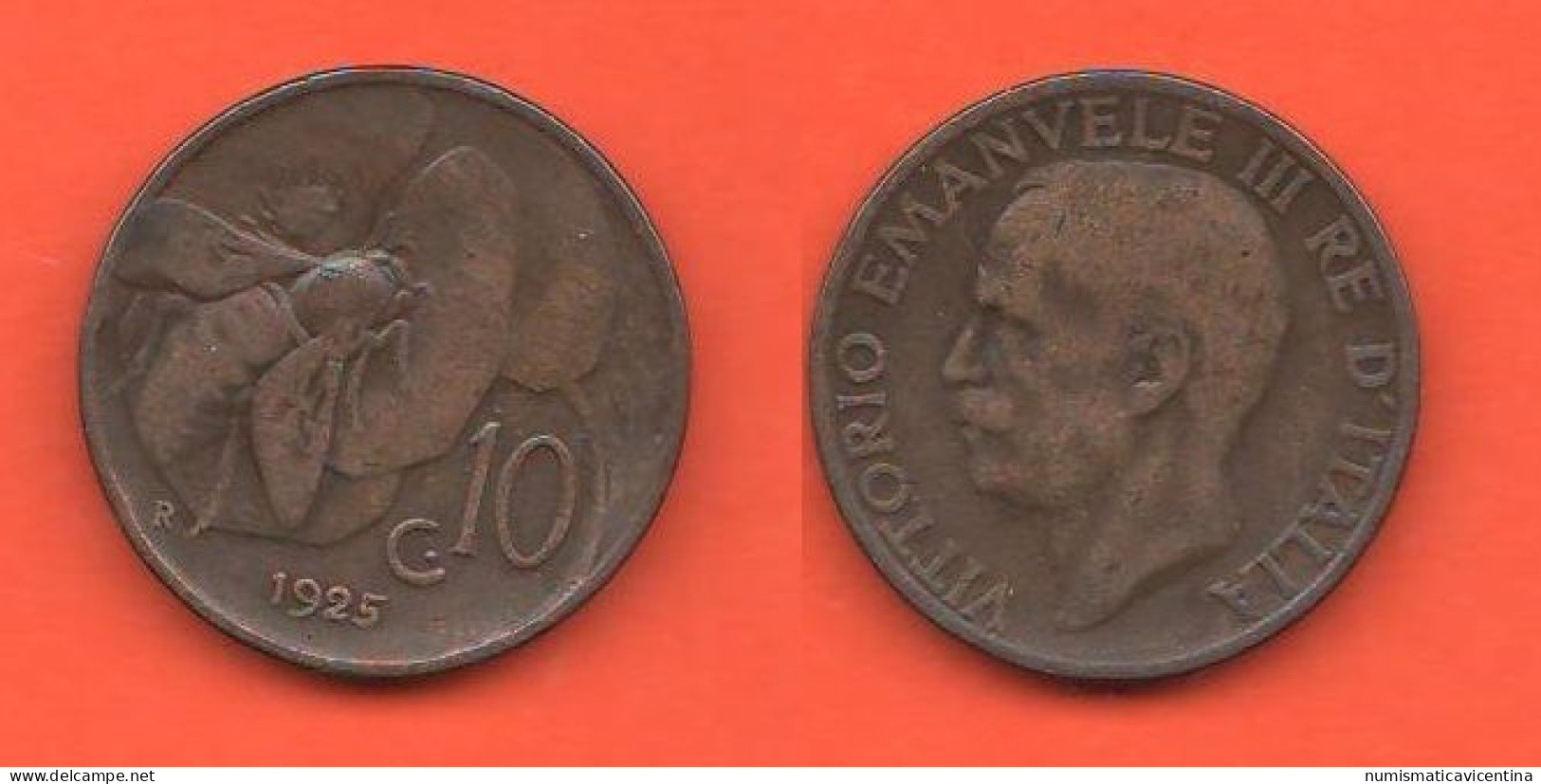 Italia Regno 10 Centesimi Cents 1925 Italie Italy Copper  Coin ∇ 5 King Vittorio Emanuele III° - 1900-1946 : Victor Emmanuel III & Umberto II