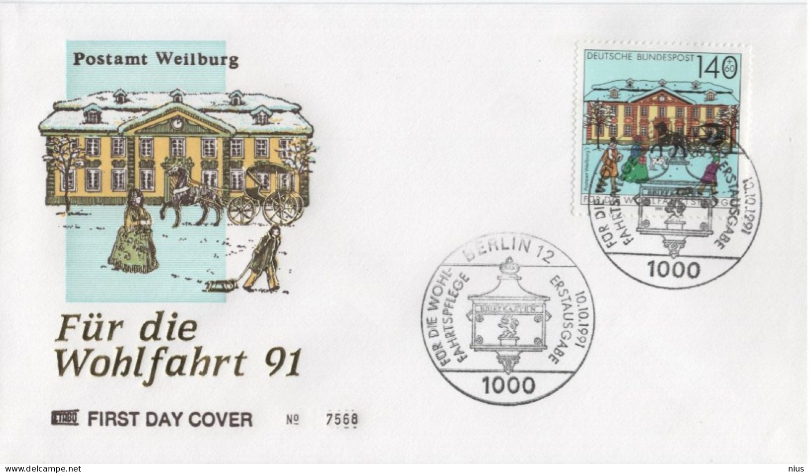 Germany Deutschland 1991 FDC Für Die Wohlfahrtspflege Wohlfahrt Wohlfahrtsmarken, Postamt Weilburg, Berlin - 1991-2000