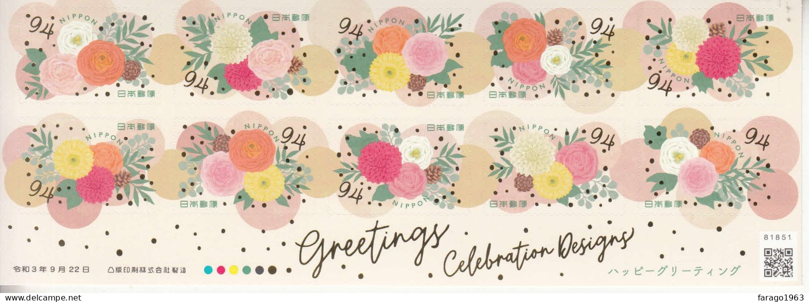 2021 Japan Greetings Celebration Flowers Fleurs GOLD FOIL  Miniature Sheet Of 10 MNH @ BELOW FACE VALUE - Neufs