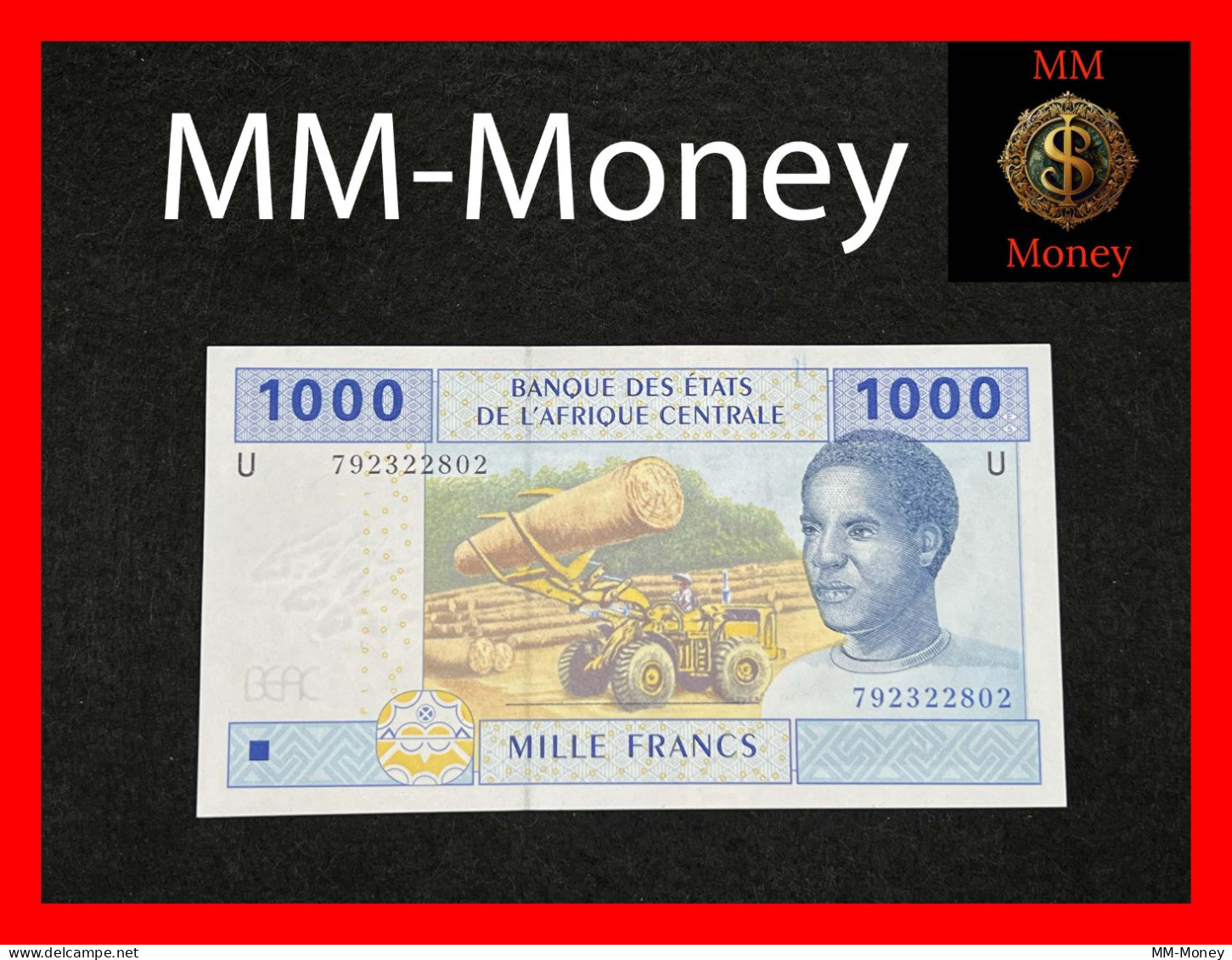 CENTRAL AFRICAN STATES  "U"  CAMEROUN 1.000 1000 Francs 2002  P. 207 U  *paper Note*  UNC - Central African States