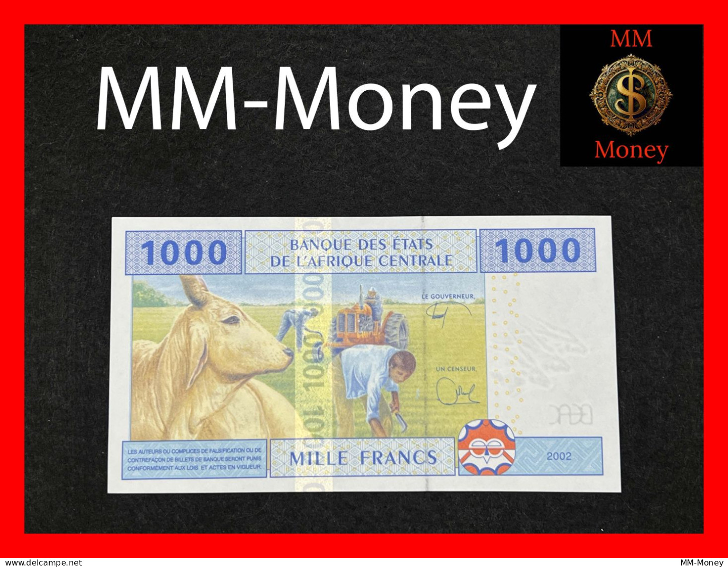 CENTRAL AFRICAN STATES  "U"  CAMEROUN 1.000 1000 Francs 2002  P. 207 U  *paper Note*  UNC - États D'Afrique Centrale