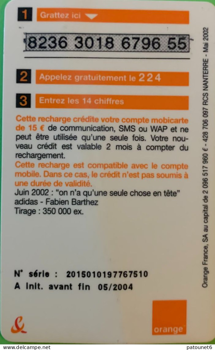 MBC B 231  -  ADIDAS/BARTHEZ  -  15 E. - Cellphone Cards (refills)