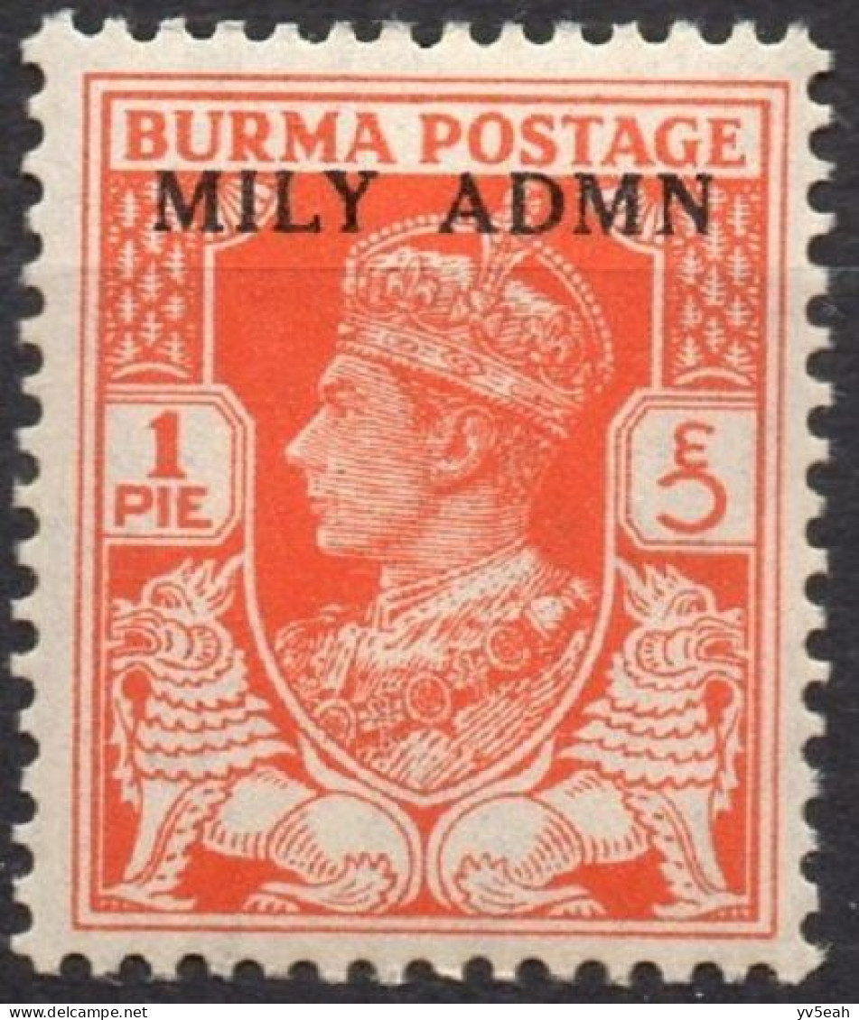 BURMA/1945/MNH/SC#35/ KING GEORGE VI/ KGVI / 1p RED ORANGE/ OVERPRINTED MILITAR ADMINISTRATION - Birma (...-1947)