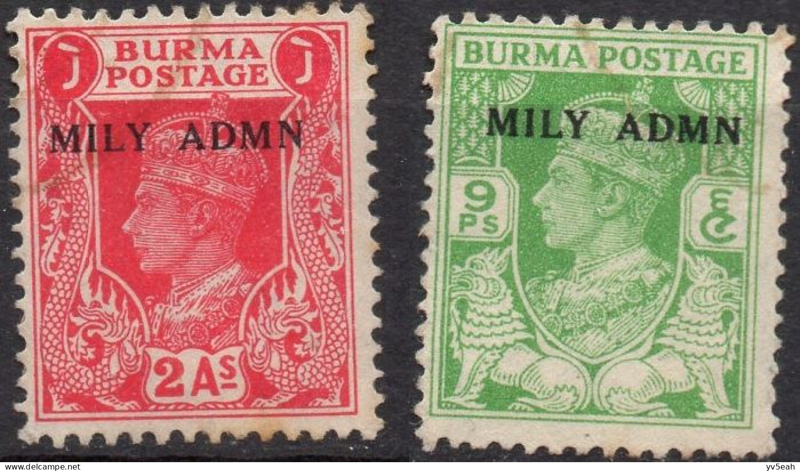 BURMA/1945/USED/SC#38, 41/ KING GEORGE VI/ KGVI / PARTIAL SET/ OVERPRINTED MILITAR ADMINISTRATION - Burma (...-1947)