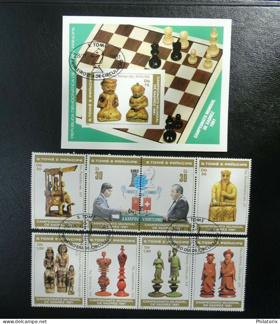 Sao Tome Und Principe Mi 703-710 + Block 60 , Schach , Gestempelt - Sao Tome Et Principe