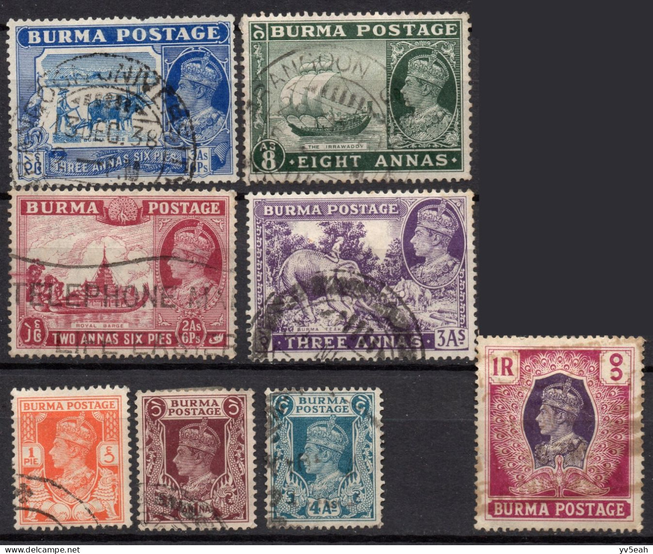 BURMA/1938-40/USED/SC#18A, 22, 25-30/ KING GEORGE VI/ KGVI /PARTIAL SET - Birmania (...-1947)