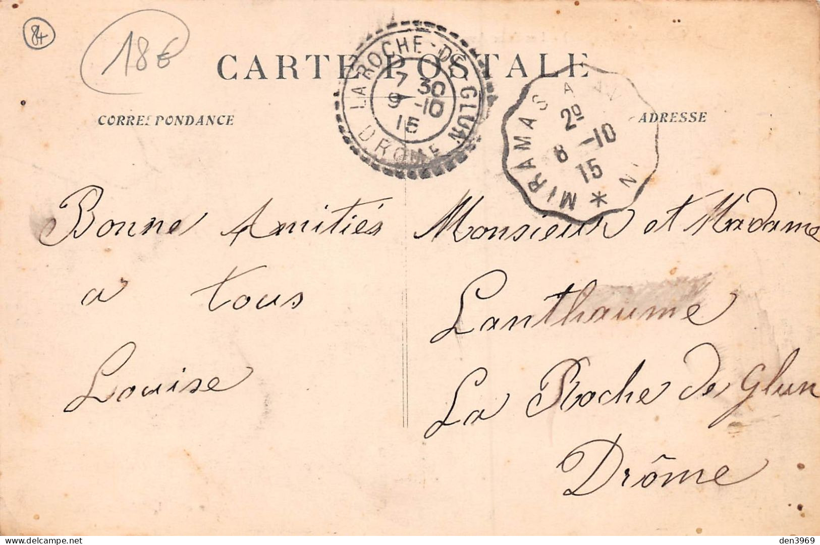 ROBION (Vaucluse) - Les Deux Avenues Oscar Roulet - La Croix - Voyagé 1915 (2 Scans) Lanthaume à La Roche-de-Glun Drôme - Robion