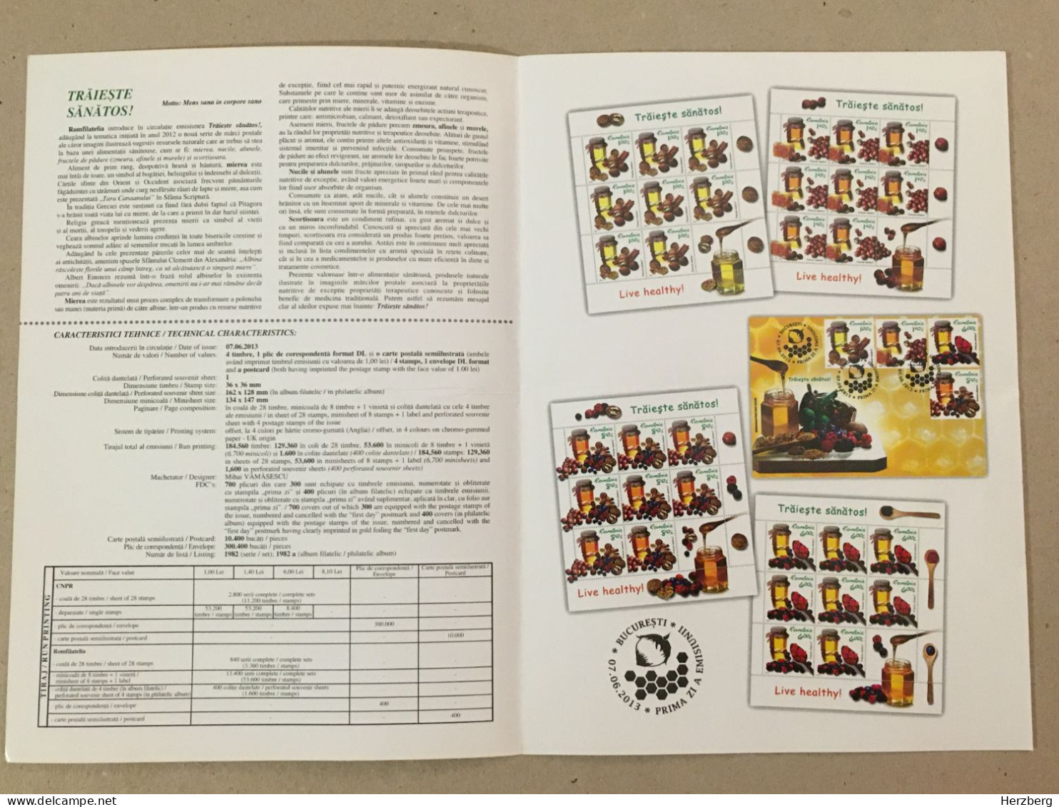 Romania Rumanien Roumanie - 2013 - Live Healthy Presentation Album Of The Philatelic Series Honey Bee - Cartas & Documentos