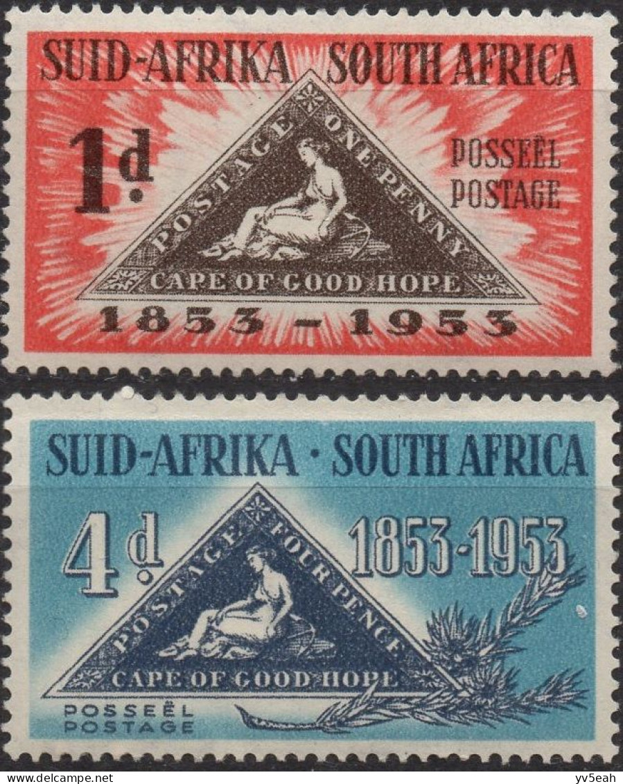 SOUTH AFRICA/1953/MH/SC#193-4/CENT OF THE INTRODUCTION OD POSTAGE STAMPS IN SOUTH AFRICA / FULL SET - Ungebraucht