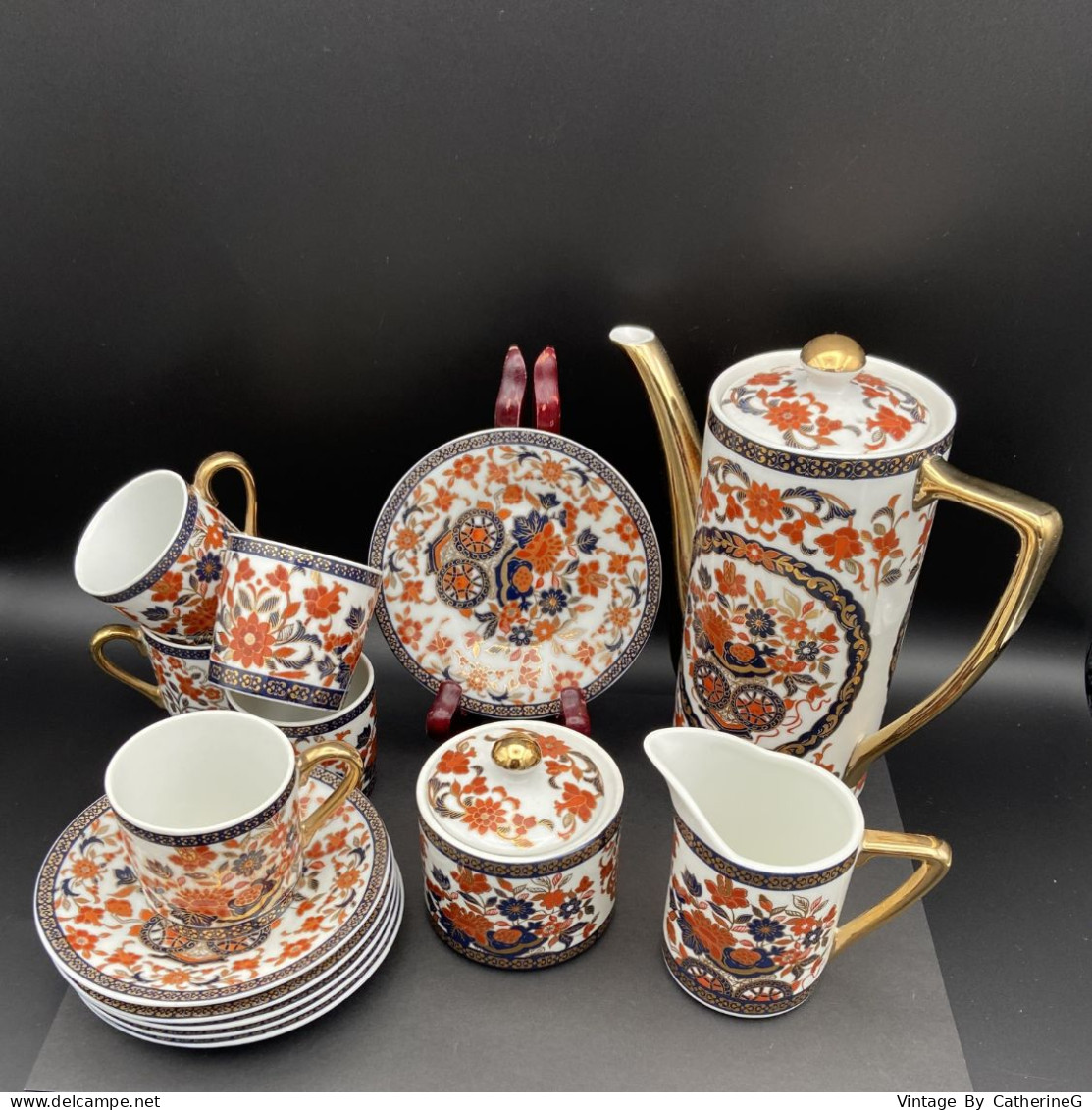 GOLD KABUKI 1970 Service à Café 14 Pièces Porcelaine Japonaise Thème Floral    #240017 - Art Asiatique