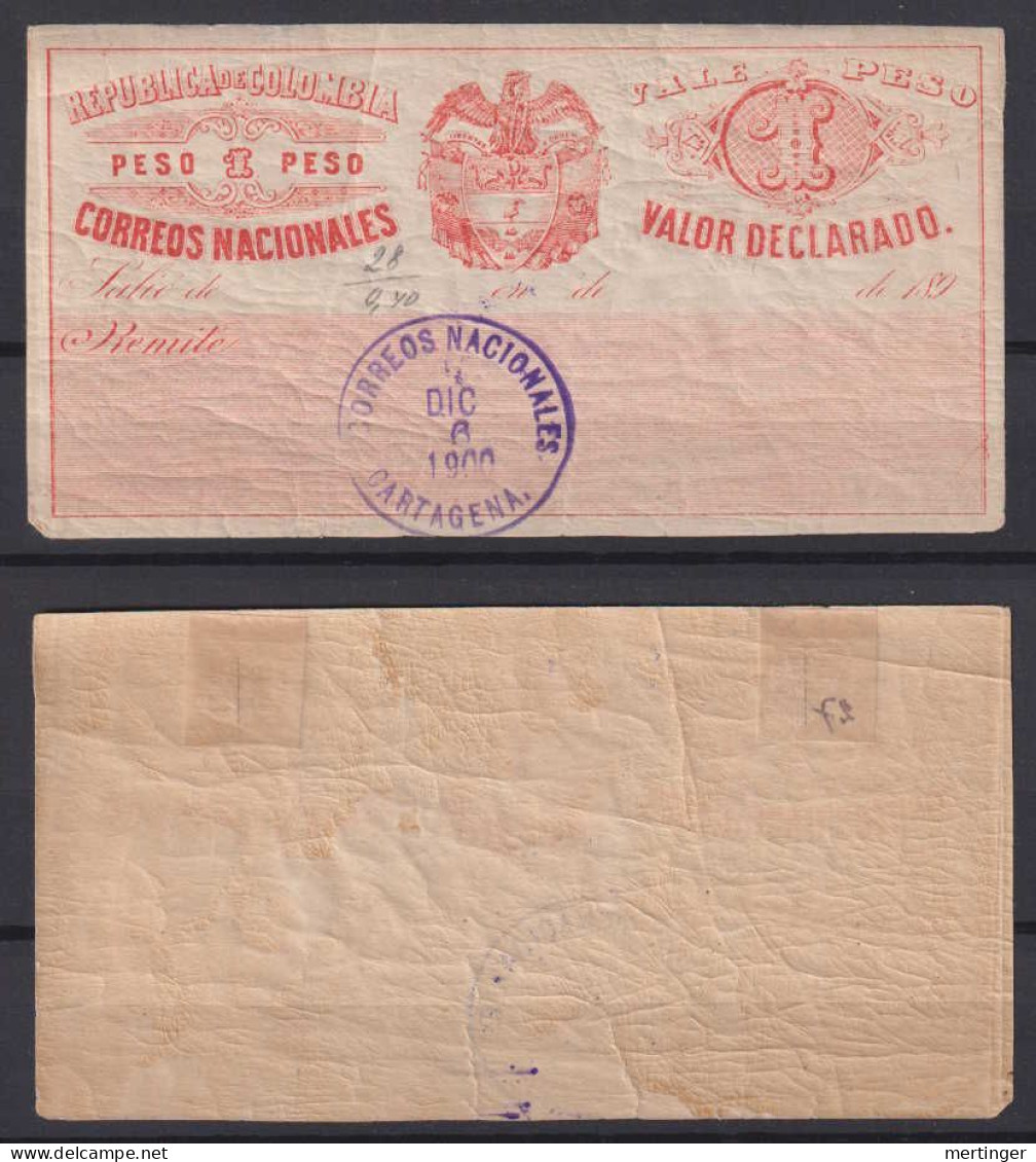 Colombia 1900 Cubiertas Label 1 Peso Used CARTAGENA - Colombia