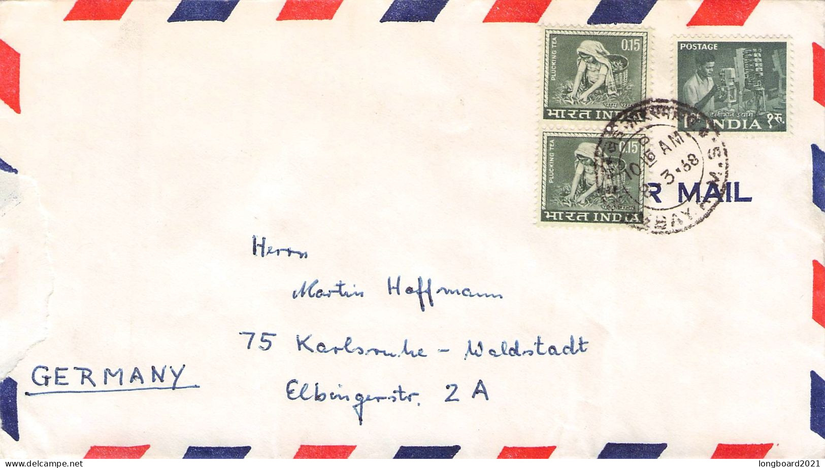 INDIA - AIRMAIL 1968 BOMBAY - KARLSRUHE/DE  / 5285 - Lettres & Documents