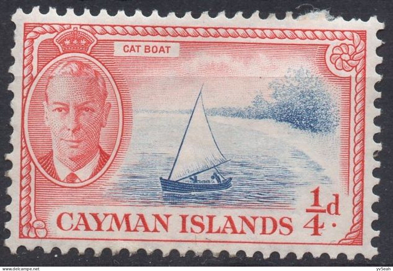 CAYMAN ISLAND/1950/MH/SC#122/KING GEORGE VI / KGVI / CATBOAT/ 1/4p ROSE RED & BLUE - Cayman Islands