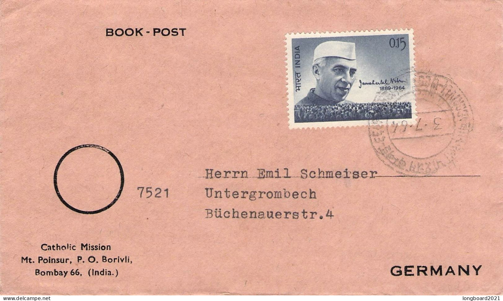 INDIA - AIRMAIL 1964 BOMBAY - UNTERGROMBACH/DE  / 5286 - Lettres & Documents