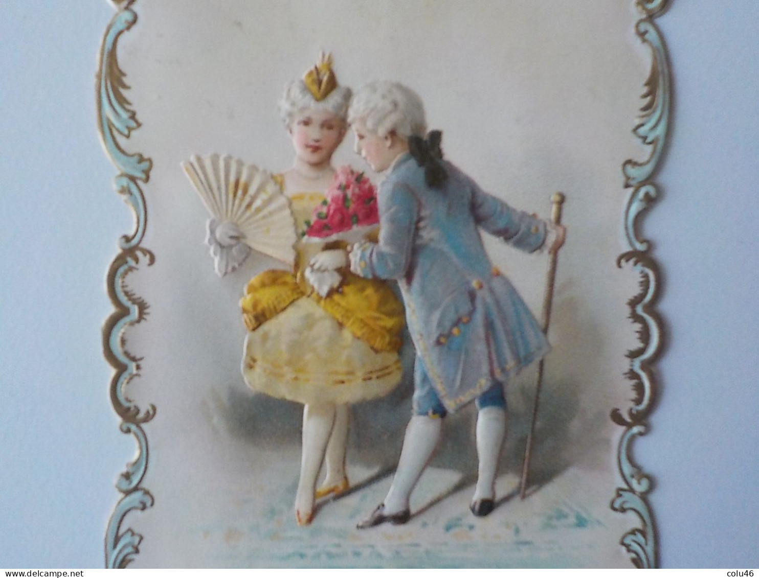 1900 Image Carte Chromo En Relief Découpée Couple Habits 18ème S  Innigen Glüwunsch Zum Neuen Jahre Voeux - Children